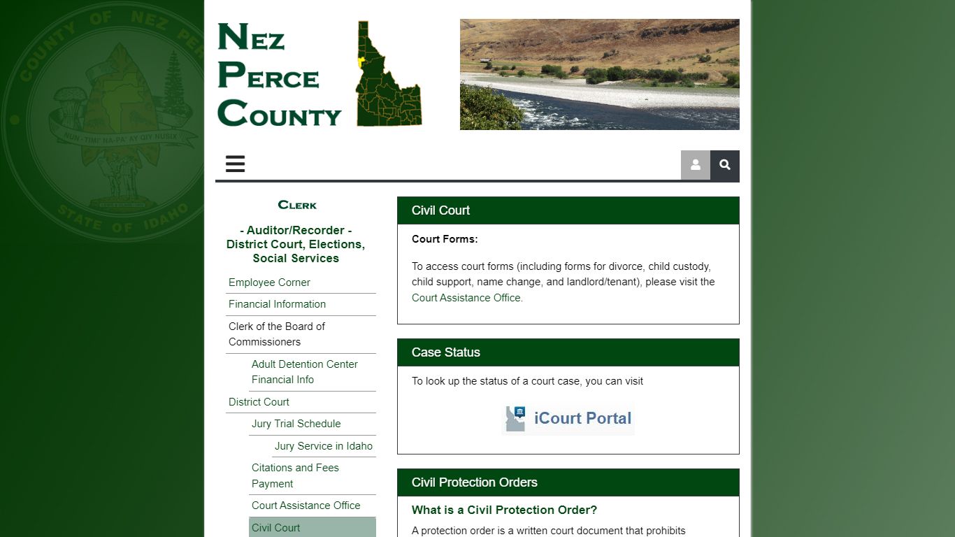 Civil Court, District Court, Nez Perce County Clerk Auditor
