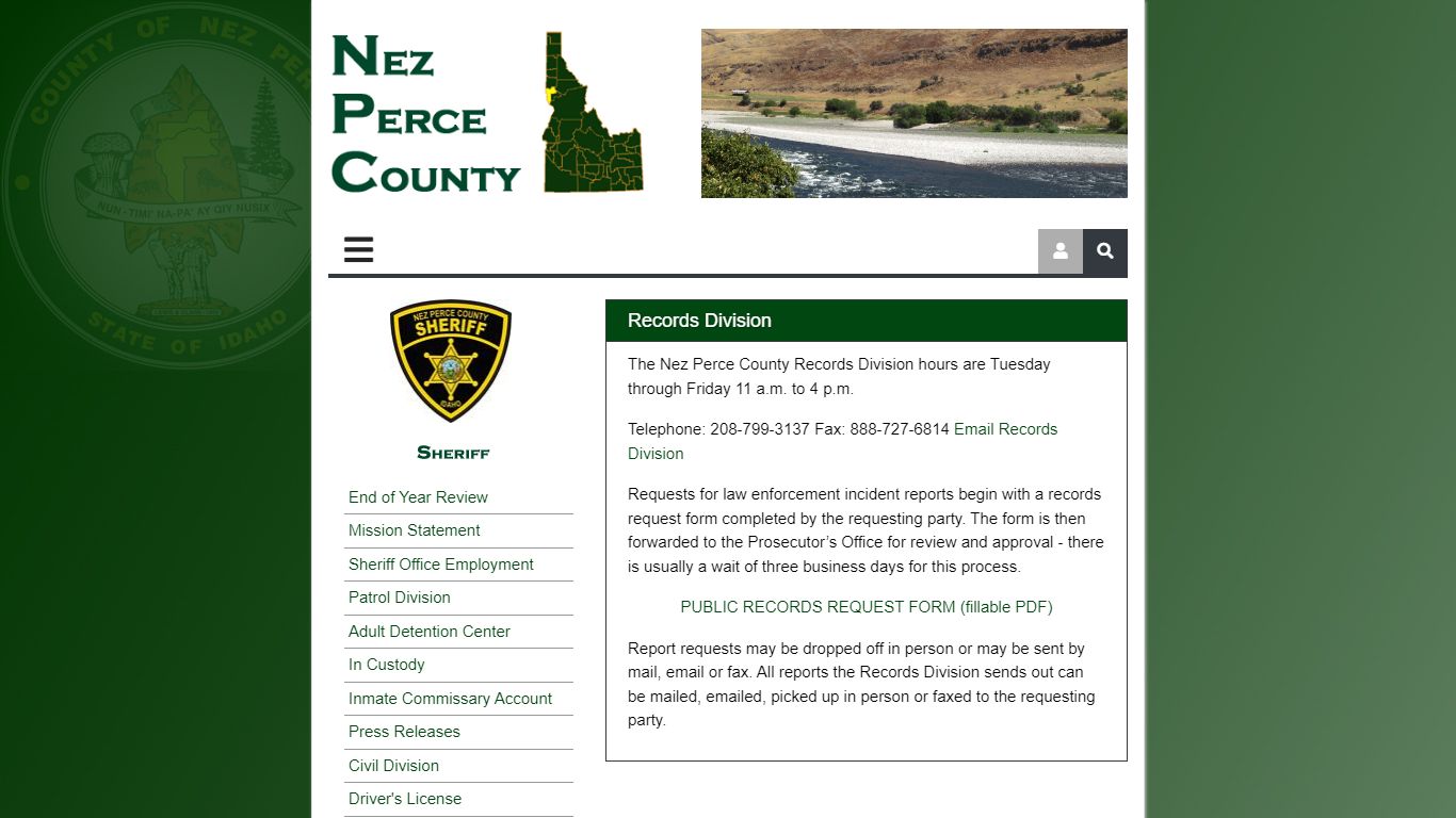 Records Division, Nez Perce County Sheriff